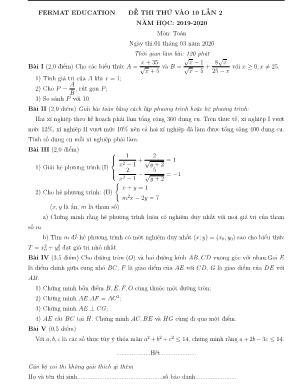 Đề thi thử vào Lớp 10 THPT môn Toán lần II - Năm học 2019-2020