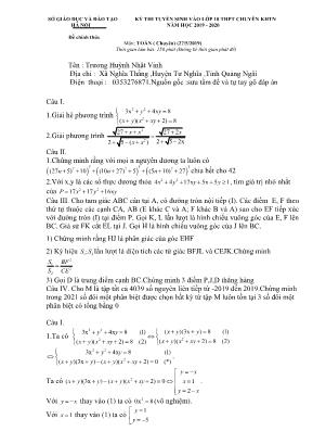 Đề thi tuyển sinh vào Lớp 10 THPT chuyên KHTN môn Toán (Chuyên) - Năm học 2019-2020 - Sở giáo dục và đào tạo Hà Nội (Có đáp án)