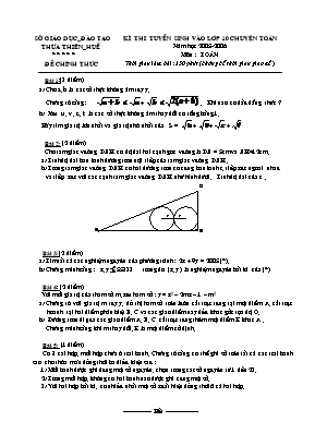 Đề thi tuyển sinh vào Lớp 10 THPT chuyên môn Toán năm 2006 - Năm học 2005-2006 - Sở giáo dục và đào tạo Thừa Thiên Huế (Có đáp án)