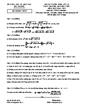 Đề thi tuyển sinh vào Lớp 10 THPT chuyên Nguyễn Trãi môn Toán (Chuyên) - Năm học 2016-2017 - Sở giáo dục và đào tạo Hải Dương (Có đáp án)