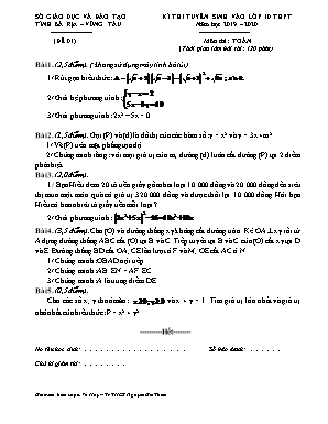 Đề thi tuyển sinh vào Lớp 10 THPT môn Toán - Đề 01 - Năm học 2019-2020 - Sở giáo dục và đào tạo tỉnh Bà Rịa - Vũng Tàu