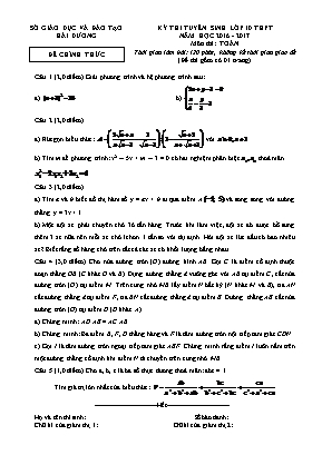 Đề thi tuyển sinh vào Lớp 10 THPT môn Toán - Năm học 2016-2017 - Sở giáo dục và đào tạo Hải Dương (Có đáp án)