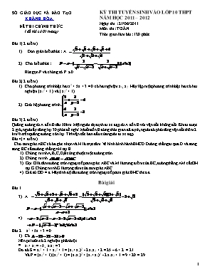 Đề thi tuyển vào Lớp 10 THPT môn Toán - Năm học 2011-2012 - Sở giáo dục và đào tạo Khánh Hòa (Có đáp án)