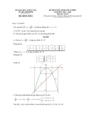 Đề thi tuyển vào Lớp 10 THPT môn Toán - Năm học 2019-2020 - Sở giáo dục và đào tạo Thành phố Hồ Chí Minh (Có đáp án)