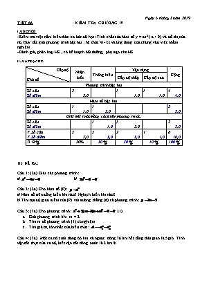 Giáo án Đại số Lớp 9 - Tiết 66: Kiểm tra Chương IV - Năm học 2018-2019