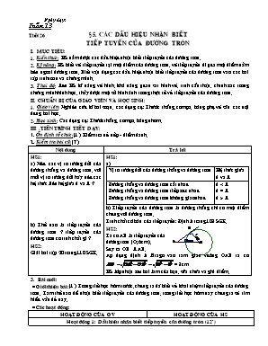 Giáo án môn Hình học Lớp 9 - Tiết 26: Các dấu hiệu nhận biết tiếp tuyến của đường tròn