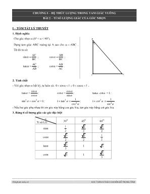 Học toán 9 theo chuyên đề trọng tâm - Chương I: Hệ thức lượng trong tam giác vuông - Bài 2: Tỉ số lượng giác của góc nhọn