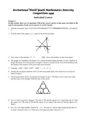 Invitational world youth mathematics intercity competition1999