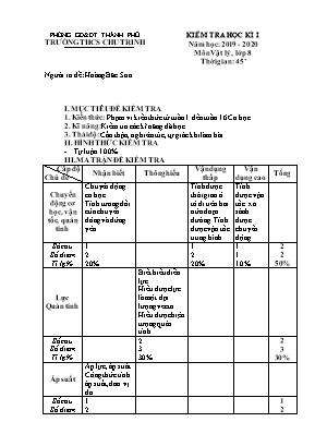 Ma trận và đề kiểm tra học kỳ I môn Vật lý Lớp 8 - Năm học 2019-2020 - Hoàng Bắc Sơn (Có đáp án)