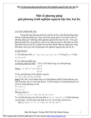 Sáng kiến kinh nghiệm: Một số phương pháp giải phương trình nghiệm nguyên bậc hai, hai ẩn - Phan Thị Nguyệt