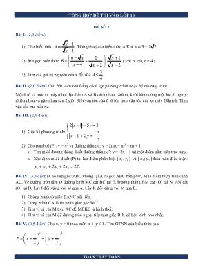 Tổng hợp đề thi vào Lớp 10 - Đề số 2 - Lớp toán thầy Toàn