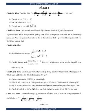 Tổng hợp đề thi vào Lớp 10 - Đề số 4 - Lớp toán thầy Toàn
