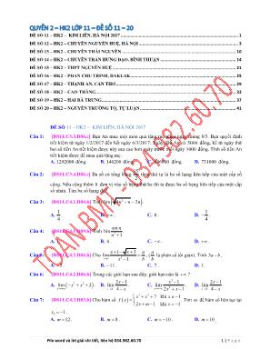 10 Đề kiểm tra học kỳ 2 môn Toán Lớp 11