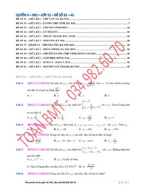 10 Đề kiểm tra học kỳ II môn Toán Khối 11