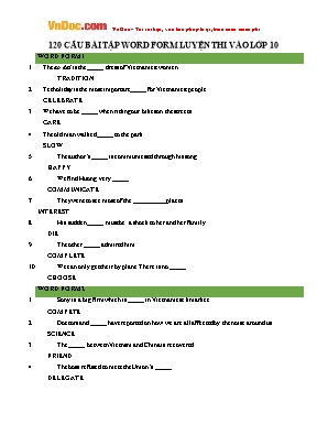 120 Câu bài tập word form luyện thi vào Lớp 10 môn Tiếng Anh