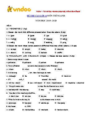 35 Đề thi vào Lớp 10 môn Tiếng Anh - Năm học 2019-2020 (Có đáp án)