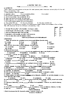 Bài kiểm tra 1 tiết số 4 môn Tiếng Anh Lớp 10