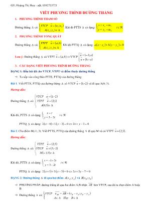 Bài tập Hình học Lớp 10: Viết phương trình đường thẳng - Hoàng Thị Hoa