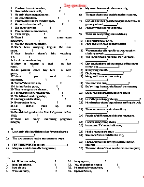 Bài tập ôn tập môn Tiếng Anh Lớp 9: Tag- Questions