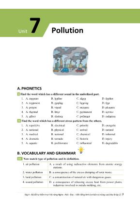 Big 4 - Bộ đề tự kiểm tra 4 kỹ năng Nghe - Nói - Đọc - Viết tiếng Anh (Cơ bản và nâng cao) Lớp 8 - Tập 2 - Unit 7: Pollution