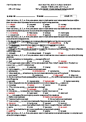 Bộ đ kiểm tra học kì II môn Tiếng Anh Lớp 12 A, B - Năm học 2018-2019 - Trường THPT Minh Phú (Có đáp án)