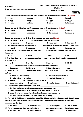 Bộ đề kiểm tra 1 tiết số 1 môn Tiếng Anh Lớp 12 (Có đáp án)