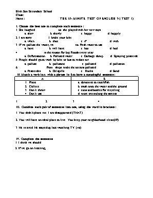 Bộ đề kiểm tra 15 phút môn Tiếng Anh Lớp 9 - Trường THCS Bình Sơn