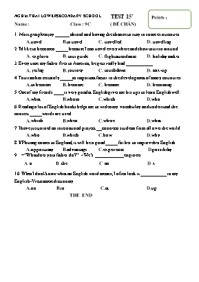 Bộ đề kiểm tra 15 phút môn Tiếng Anh Lớp 9 - Trường THCS Nghĩa Thái
