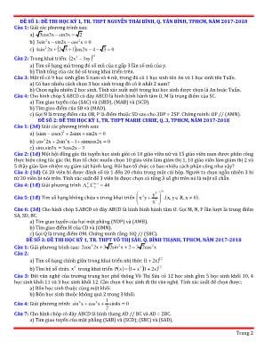 Bộ đề thi học kì I môn Toán Lớp 11 - Năm học 2017-2018