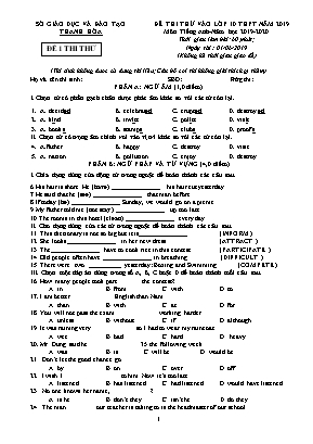 Bộ đề thi thử vào Lớp 10 THPT môn Tiếng Anh (Có đáp án)