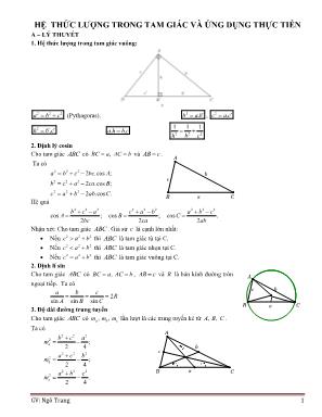 Chuyên đề Hình học Lớp 10 - Hệ thức lượng trong tam giác và ứng dụng thực tiễn - Ngô Trang