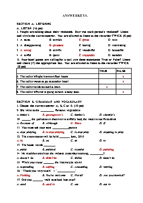 Đáp án đề thi chọn học sinh giỏi môn Tiếng Anh Lớp 9 - Trường THCS Minh Tiến