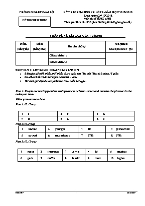 Đáp án đề thi học sinh giỏi cấp huyện môn Tiếng Anh Lớp 9 - Năm học 2018-2019 - Phòng giáo dục và đào tạo Cam Lộ