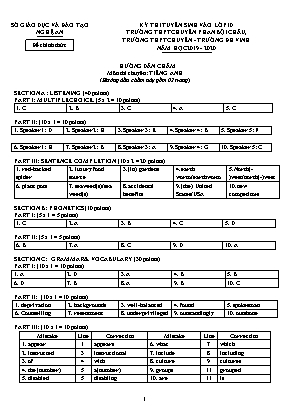 Đáp án đề thi tuyển sinh vào Lớp 10 trường THPT chuyên Phan Bội Châu môn Tiếng Anh - Năm học 2019-2020 - Sở giáo dục và đào tạo Nghệ An