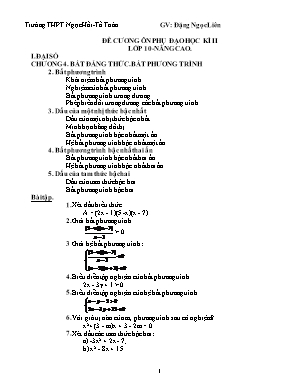 Đề cương ôn phụ đạo học kì II môn Toán Lớp 10 (Nâng cao) - Đặng Ngọc Liên