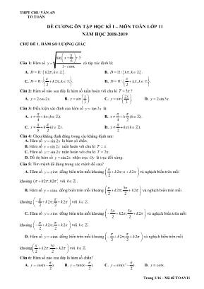 Đề cương ôn tập học kì I môn Toán Lớp 11 - Năm học 2018-2019 - Trường THPT Chu Văn An