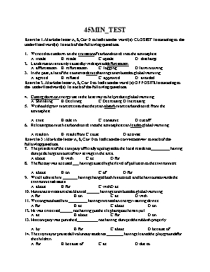 Đề khảo sát chất lượng giữa học kỳ II môn Tiếng Anh Lớp 9