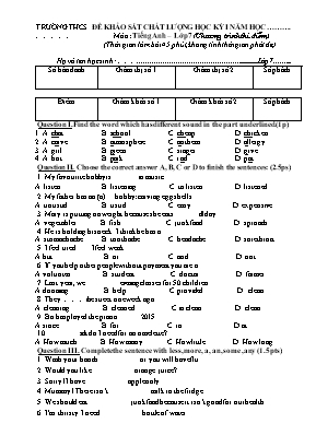 Đề khảo sát chất lượng học kì I môn Tiếng Anh Lớp 7 (Chương trình thí điểm) - Phòng giáo dục và đào tạo Tĩnh Gia (Có đáp án)