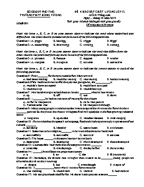 Đề khảo sát chất lượng môn Tiếng Anh Lớp 12 - Mã đề 001 - Năm học 2019-2020 - Trường THPT Hùng Vương