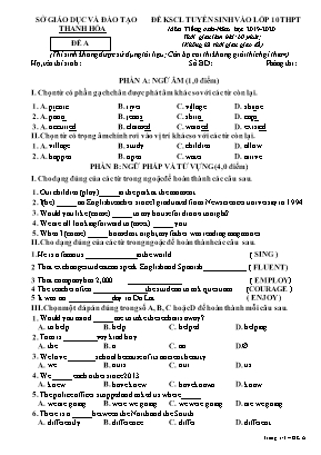 Đề khảo sát chất lượng tuyển sinh vào Lớp 10 THPT môn Tiếng Anh - Đề A - Năm học 2019-2020 - Sở giáo dục và đào tạo Thanh Hóa