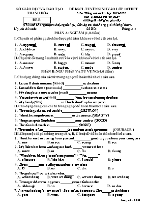 Đề khảo sát chất lượng tuyển sinh vào Lớp 10 THPT môn Tiếng Anh - Đề B - Năm học 2019-2020 - Sở giáo dục và đào tạo Thanh Hóa