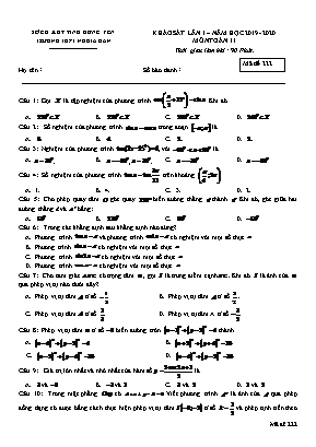 Đề khảo sát lần 1 môn Toán Lớp 11 - Mã đề 222 - Năm học 2019-2020 - Trường THPT Nghĩa Dân