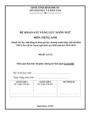 Đề khảo sát năng lực ngôn ngữ môn Tiếng Anh năm 2018 - Mã đề A1.C6 - Sở giáo dục và đào tạo Bình Phước