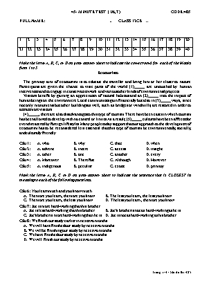 Đề kiểm tra 1 tiết môn Tiếng Anh Lớp 12 (Cơ bản) - Mã đề 485