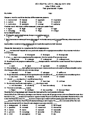 Đề kiểm tra 15 phút môn Tiếng Anh Lớp 12 - Năm học 2019-2020