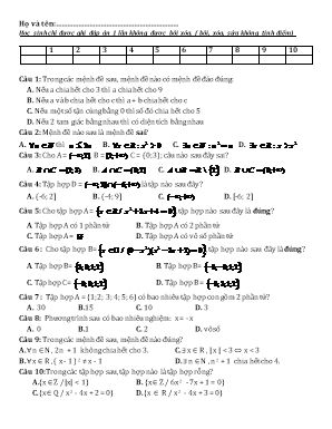Đề kiểm tra 45 phút môn Đại số Lớp 10