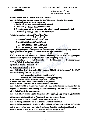 Đề kiểm tra chất lượng học kỳ I môn Toán Lớp 11 - Sở giáo dục và đào tạo Nam Định (Có đáp án)