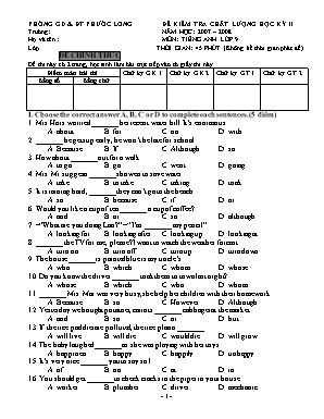 Đề kiểm tra chất lượng học kỳ II môn Tiếng Anh Lớp 9 - Năm học 2007-2008 - Phòng giáo dục và đào tạo Phước Long