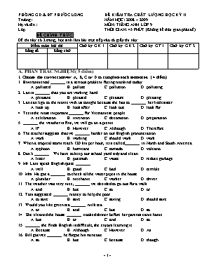 Đề kiểm tra chất lượng học kỳ II môn Tiếng Anh Lớp 9 - Năm học 2008-2009 - Phòng giáo dục và đào tạo Phước Long