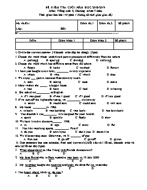 Đề kiểm tra cuối năm môn Tiếng Anh Lớp 9 - Chương trình 7 năm - Năm học 2018-2019 (Có đáp án)